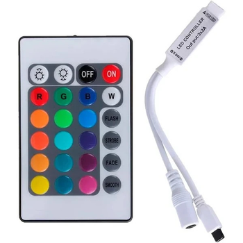 Контролер RGB 5-24V 6A, з пультом дистанційного керування 24 кнопки, для керування кольором та яскравістю LED стрічки