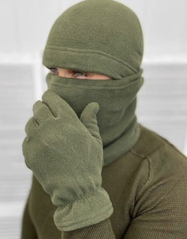 Тактический флисовый комплект из шапки баффа и перчаток для армии ЗСУ универсальный размер Хаки