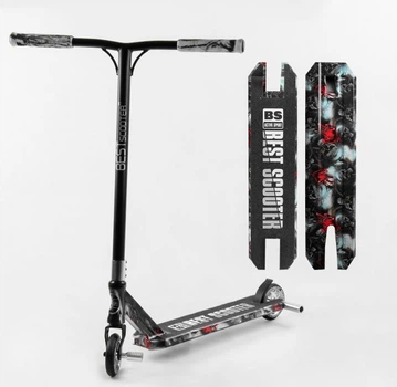 Самокат трюковый Best Scooter BS-77101 (4) HIC-система, ПЕГИ, алюминиевый диск и дека с ПРИНТОМ, колеса PU, d=110мм, ширина руля - 60 см