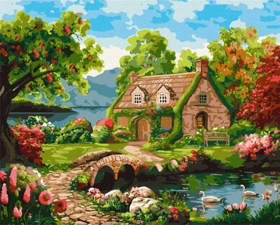 Malowanie po numerach Ideyka Kwitnący domek 40x50 cm (4823104344964)