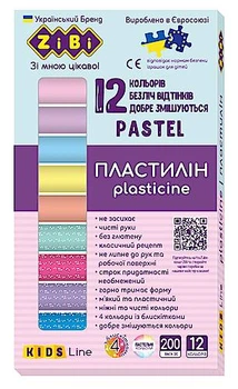Пластилін PASTEL 12 кольорів, 200г (8 пастель + 4 глітер) ZIBI (ZB.6240)