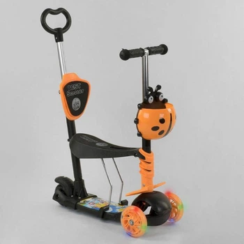 Детский самокат Best Scooter 78266 Божья коровка, 5 в 1, родительская ручка, корзинка, свет колес Черный