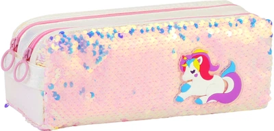 Пенал Cool For School 2 відділення з паєтками та аплікацією Рожевий (CF6615-pink)