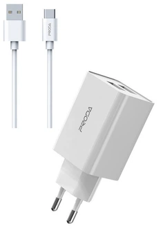 Мережевий зарядний пристрій + кабель! - 2хUSB порти 2,4A + USB Type-C кабель 1 м білий - Proda PD-A28c