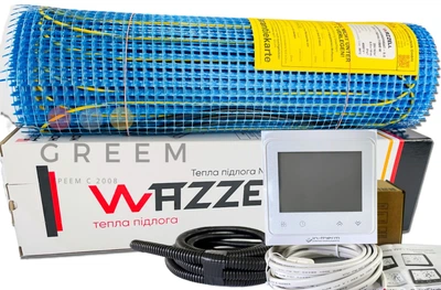 Нагревательный мат WAZZELL ( Германия) + Wi-Fi черный термостат, теплый пол 3.5 м²