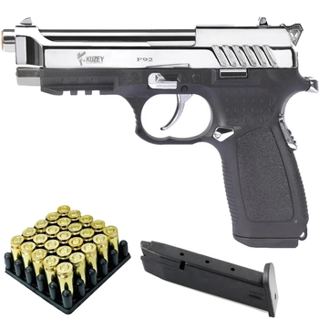Стартовий пістолет Kuzey F92 Chrome (Beretta) + Патрони 25шт + ДОП магазин.