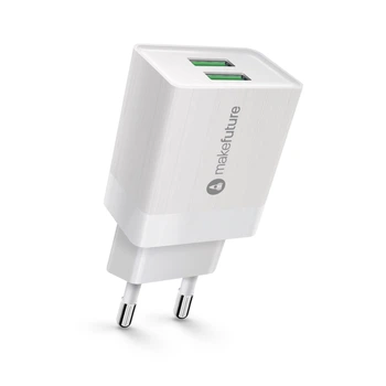 Зарядное устройство сетевое MakeFuture 2.4A 2USB Auto-ID White