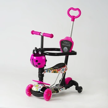 Самокат беговел 5 в 1 Best Scooter LS-96302 с дополнительными колесами и защитным бампером бело-розовый