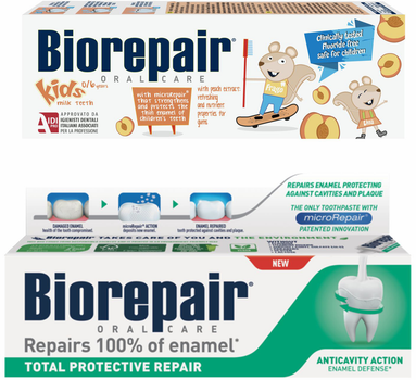 Комплекс Family Biorepair Зубная паста Веселый мышонок персик 50 мл + Зубная паста Абсолютная защита и восстановление 75 мл (8017331020098)