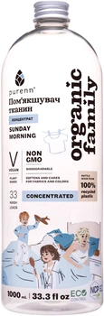 Натуральний пом'якшувач-ополіскувач тканин Purenn Organic Family Sunday Morning з алое для збереження кольору та волокон тканин 1 л 33 цикли прання (4751024880456)