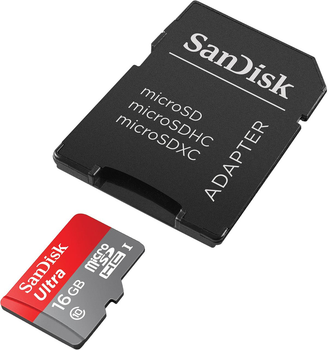 Карта памяти MicroSDHC (UHS-1) SanDisk Ultra 16Gb class 10 (80Mb/s) (adapter SD)