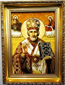 Ікона з бурштину Святого Миколи Чудотворця Prezent Микола ІІ 20*30 см