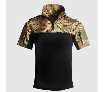 Тактическая стильная футболка поло Combat multicam Han Wild мужская, черная на молнии мультикам р.M