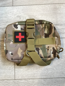 Тактическая аптечка горизонтальная мультикам с красным крестом