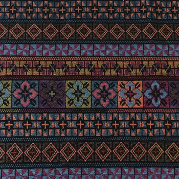 Гобелен в коричнево-синие+зеленые полоски с орнаментом ш.151 (20312.046)