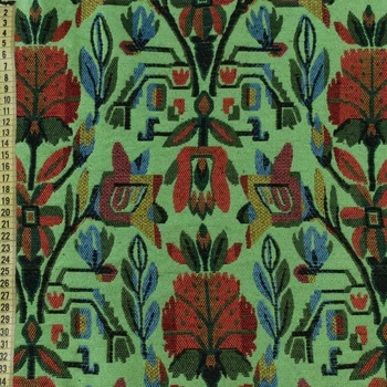 Гобелен зеленый с красно-синими цветами, ш.150 (20303.008)