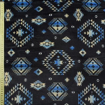 Велсофт двухсторонний орнамент бежево-голубой, синий темный, ш.185 (23217.004)