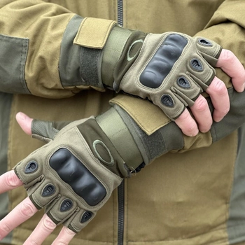 Тактические безпалые перчатки Tactic армейские перчатки с защитой костяшек размер XL цвет Олива (oakley-olive-xl)