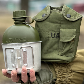 Набор фляга с котелком в чехле Tactic военная фляга 1 литр и котелок 650 мл Олива (flask-olive)
