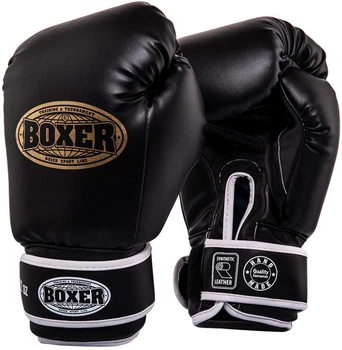 Перчатки боксерские Boxer «Элит» 10 oz кожвинил 0.8 мм Черные (2022-04BLK)