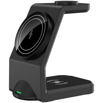 Бездротова зарядна док-станція на 3 пристрої Addap WT-158 для iPhone, Airpods, Apple Watch, підтримка MagSafe, 15 Вт (0236)