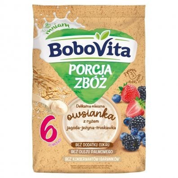 Молочна каша Bobovita вівсянка-рис чорниця,ожина,полуниця 6міс. (58691)