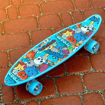 Скейт Пенни борд Skate со светящимися колесами Голубой