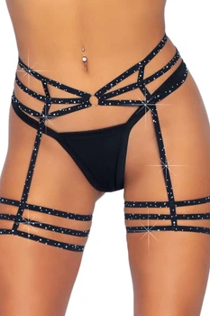 Оригинальный пояс с подвязками и стразами Leg Avenue Rhinestone garter strapps One Size Черный