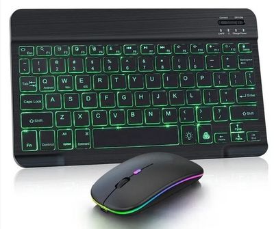 Универсальная беспроводная Bluetooth клавиатура та мышка с RGB подсветкой 25х15см Черная