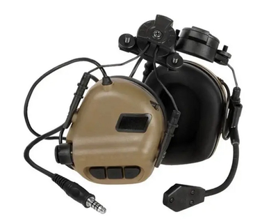 Навушники активні Earmor M32H для стрільби тактичні з радіо-гарнітурою+кріплення Койот