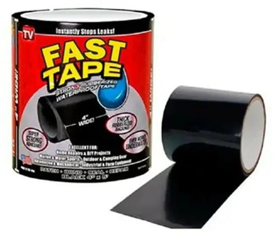 Водонепроникна ізоляційна клейка стрічка скотч 10х150 см Фаст-тейп Fast Tape чорний