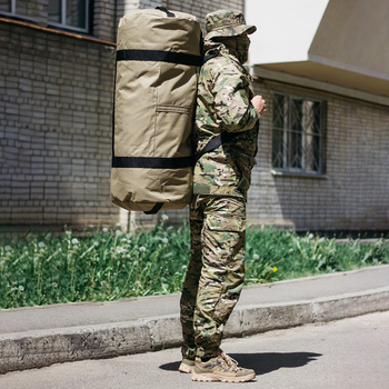 Баул-сумка військова, Оксфорд баул армійський 120 л тактичний баул, тактичний баул-рюкзак, койотм із клапаном.