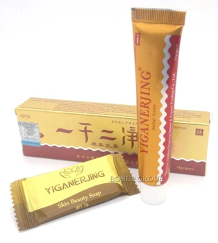 Мазь-крем від псоріазу, дерматиту, екземи Yiganerjing не містить гормональних препаратів Original антисептична, протигрибкова, 15 г.