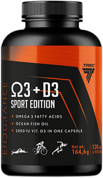 Kwasy tłuszczowe z witaminą D3 dla sportowców Trec Nutrition Omega-3 + D3 Sport Edition 120 kapsułek (5902114040826)