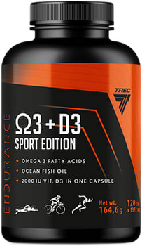 Kwasy tłuszczowe z witaminą D3 dla sportowców Trec Nutrition Omega-3 + D3 Sport Edition 120 kapsułek (5902114040826)