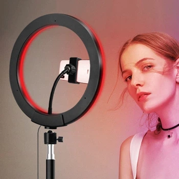 RGB Разноцветная кольцевая светодиодная LED лампа 33 см для селфи от USB многоцветная для фото видео блогеров детей, 25W