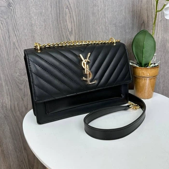 Женская мини-сумочка на цепочке YSL черная экокожа стильный клатч для девушек ужин прогулка