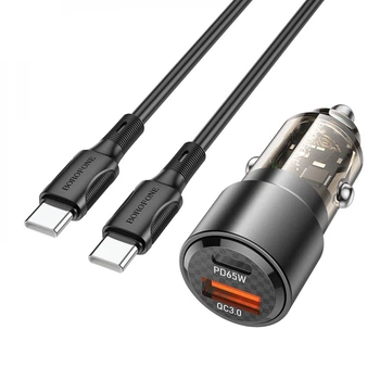 Авто Зарядное Устройство Borofone BZ20A Smart 83W dual port PD65W+QC3.0 Type-C to Type-C black