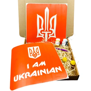 Набор для рисования по ткани "I Am Ukrainian + Тризуб" из 2 больших трафаретов и 2 красок от Fresh Tattoo (paint-n064-n059)