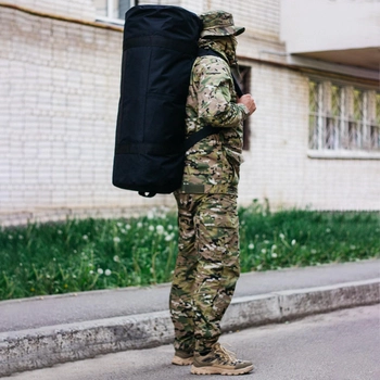 Рюкзак-сумка баул військова, армійський баул Оксфорд чорний 100 л тактичний баул з клапаном.