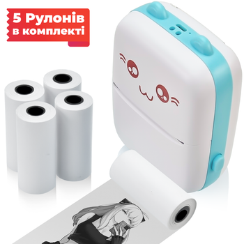 Портативний термопринтер JETIX Mini printer Blue | Принтер із набором термопаперу в комплекті