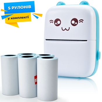 Портативний термопринтер JETIX Mini printer Blue з великим набором глянцевого термопаперу в комплекті