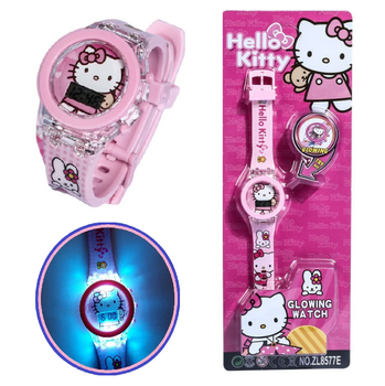 Детские электронные наручные часы с подсветкой 2 в 1 "Hello Kitty (Хеллоу Китти)" розовый Light Watch (AN)20487