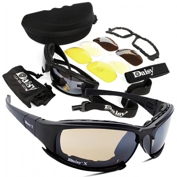 Защитные военные тактические очки с поляризацией Daisy X7 Black + 4 комплекта стекол