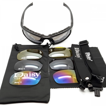 Защитные военные тактические очки с поляризацией Daisy X7 Black + 4 комплекта стекол