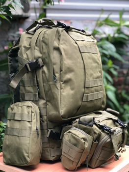 Военно-тактический рюкзак 60 л с дополнительнми подсумками 4в1 олива