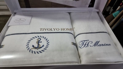 Набор полотенец Tivolyo Home Anchor nakisli beyaz махра 50x100, 75x150
