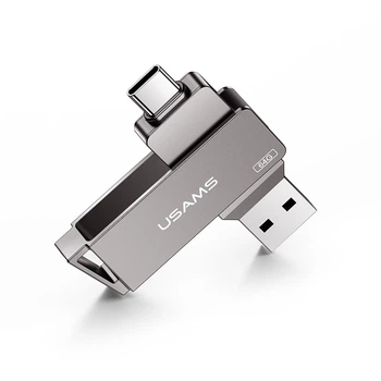 Флешка USAMS Type-C OTG USB3.0 Rotatable High Speed Flash Drive 64GB US-ZB200 серый