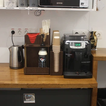 Набір для кав'ярні «Для 2 сиропів + HS-3» органайзер-підставка для сиропів, стаканчиків, серветок, цукру та мішалок (лхдф) на 8 (5+3) відділень «CD» (81111198) венге
