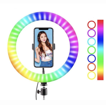 Кольцевая LED лампа RGB MJ38, 38 см + 1 крепление , управление на проводе + пульт Без штатива